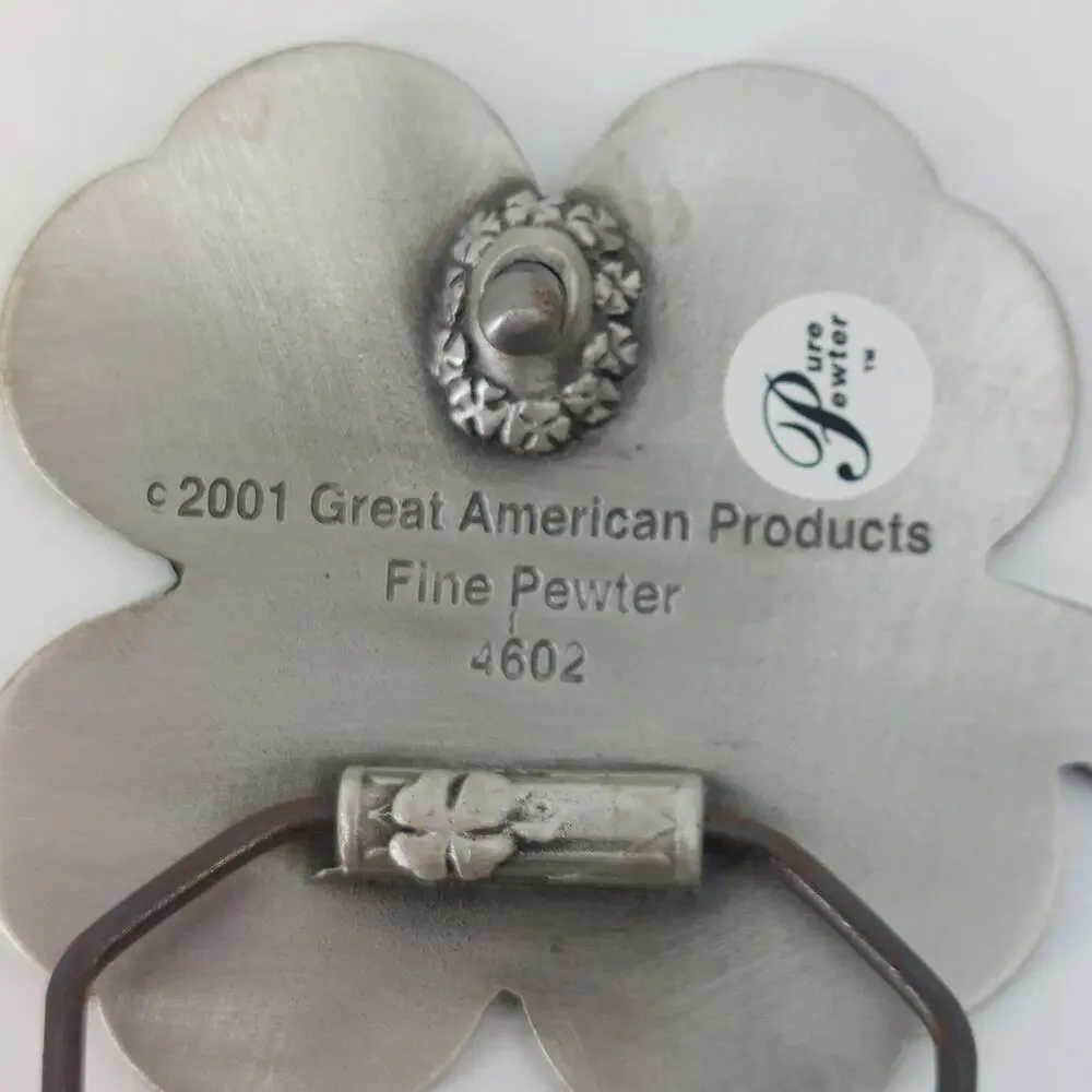 Green Enamel Lucky Clover StPatricks Fine Pewter Belt Buckle
